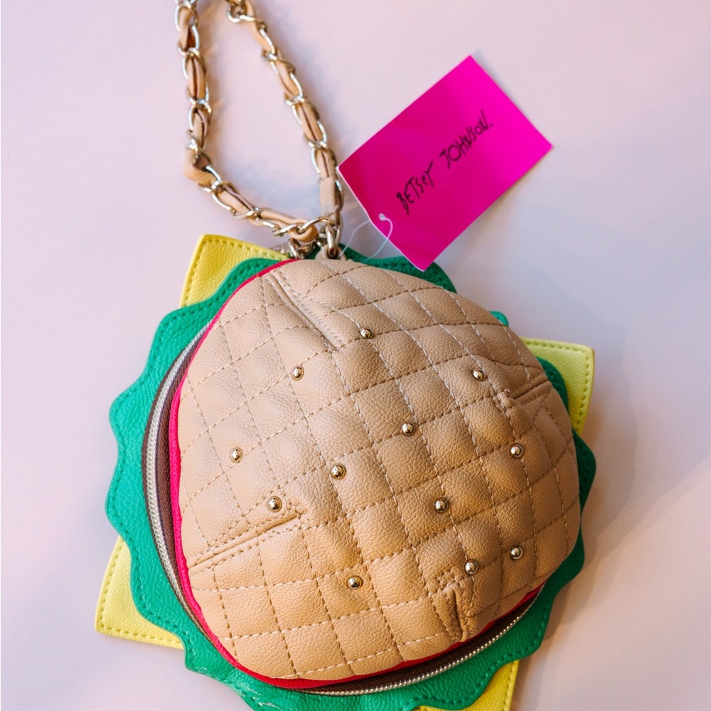 Betsey Johnson Hamburger Quilted Mini Wristlet Purse